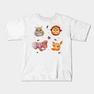 Hippo Monkey Elephant Girrafe Face hand Drawn Kids T-Shirt